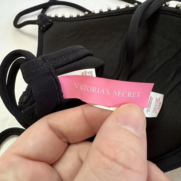 Victorias Secret Padded Bikini Top Black with Embroidered Detail Size 34B - Picture 5 of 7